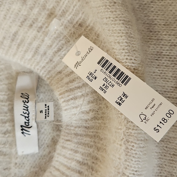 Madewell Off-white Alpaca-blend Mockneck Puff Sleeve Sweater Size Small, NWT - Picture 2 of 10